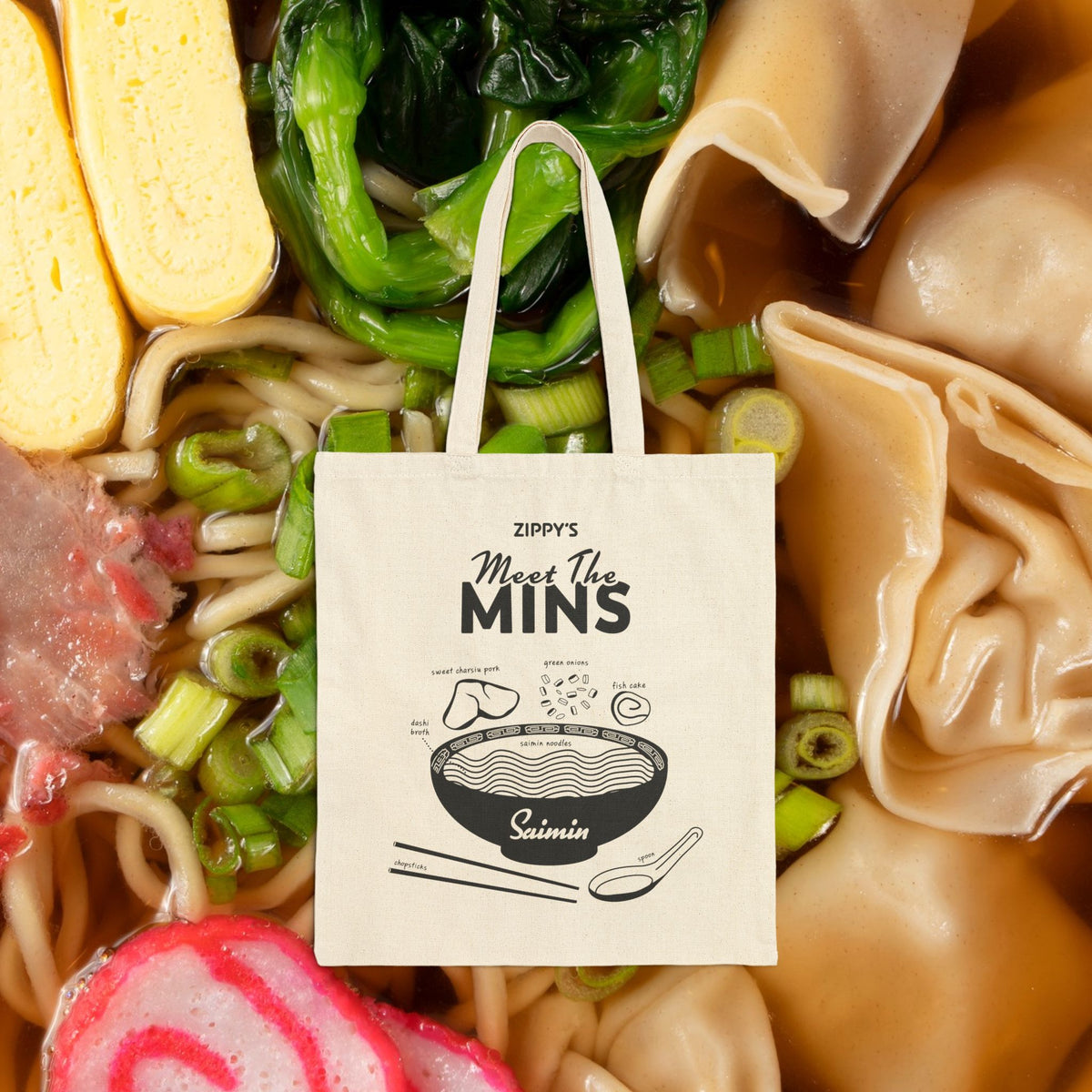Meet the Mins - Saimin Tote Bag – Zippy's Restaurants